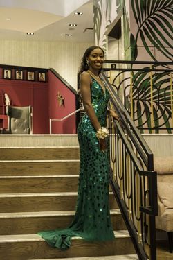 Jovani Green Size 00 Black Tie Floor Length Side slit Dress on Queenly