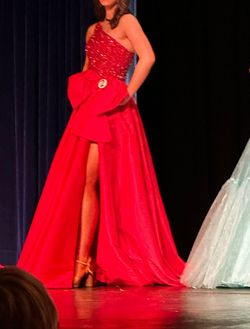 Style 55469 Sherri Hill Red Size 2 Prom 55469 One Shoulder Ball gown on Queenly
