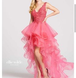Mon Cheri Pink Size 6 Plunge Prom Free Shipping Train Dress on Queenly