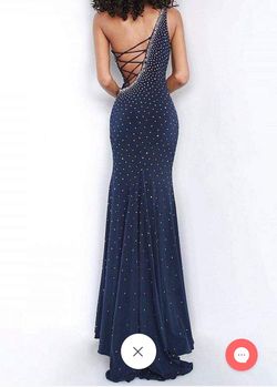 Jovani Blue Size 8 Black Tie Prom Straight Dress on Queenly