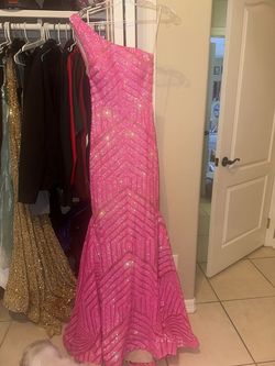 Jovani Pink Size 2 One Shoulder Floor Length Military Mermaid Dress on Queenly