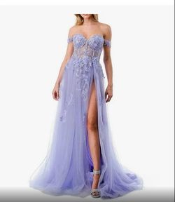 Coya Purple Size 4 Lavender Sheer Prom Lace Train Dress on Queenly