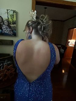 Royal We Blue Size 12 Backless Pageant Floor Length Mermaid Dress on Queenly