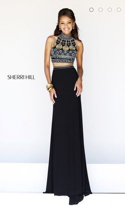 Sherri Hill Black Tie Size 6 Embroidery Jewelled Military Straight Dress on Queenly