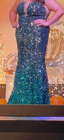 Rachel Allan Green Size 20 Plunge Tall Height Jersey Prom Mermaid Dress on Queenly