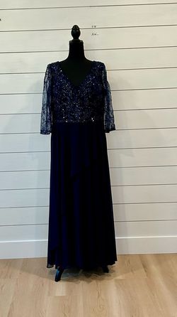 MGNY Blue Size 16 Sequined Plunge Plus Size Jersey Train Dress on Queenly