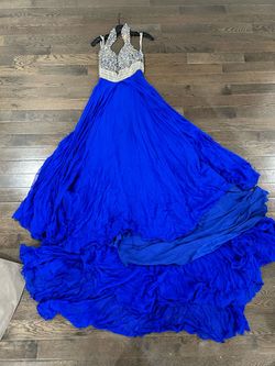 Mac Duggal Blue Size 4 Floor Length Jewelled Photoshoot 50 Off A-line Dress on Queenly