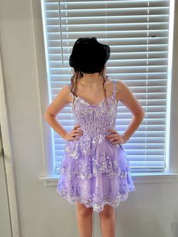 Sophia Thomas Purple Size 6 Sequined Tulle Swoop Straight Dress on Queenly