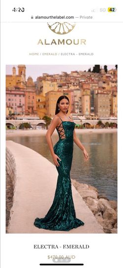 Style Ele-S-EME-EVE Alamour The Label Green Size 4 Ele-s-eme-eve Square Military Sequined Mermaid Dress on Queenly