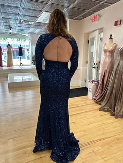 Sherri Hill Blue Size 12 Pageant Black Tie Plunge Prom Side slit Dress on Queenly