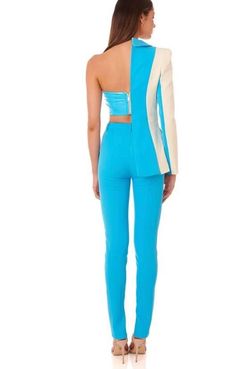 Eliya the Label Blue Size 4 Floor Length Blazer 50 Off Jumpsuit Dress on Queenly