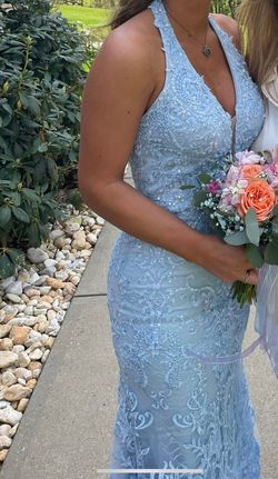 Sherri Hill Blue Size 2 Plunge Medium Height Short Height Prom Straight Dress on Queenly