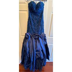Sherri Hill Blue Size 4 Tall Height Military Mermaid Dress on Queenly