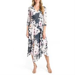 Komarov Multicolor Size 10 Sleeves Floral Tulle Cocktail Dress on Queenly