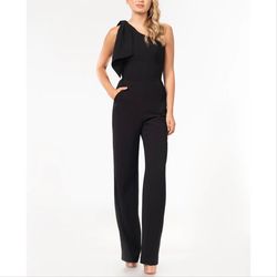 Style Tiffany Dress the Population Black Size 8 One Shoulder Pockets Polyester 50 Off Tiffany Jumpsuit Dress on Queenly