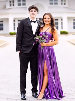 Style #55930 Sherri Hill Purple Size 4 Tall Height Strapless #55930 Black Tie Straight Dress on Queenly