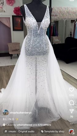 Style 26058 Jovani White Size 8 Jewelled Jersey Pageant Prom Plunge A-line Dress on Queenly