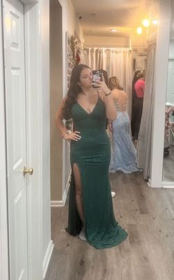Jovani Green Size 8 Shiny Floor Length A-line Dress on Queenly
