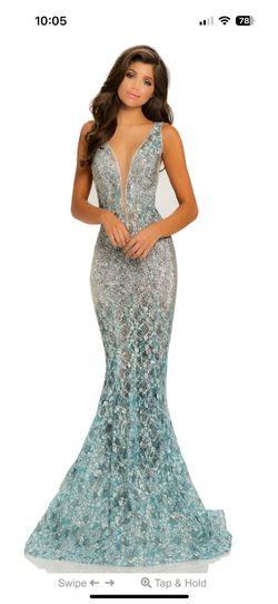Style 8031 Johnathan Kayne Blue Size 2 Pageant Floor Length Mermaid Dress on Queenly