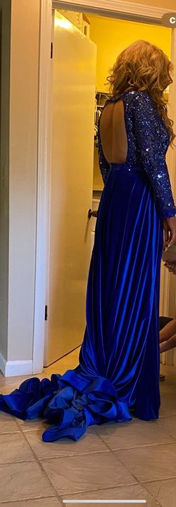Johnathan Kayne Blue Size 8 Prom Long Sleeve Floor Length Mermaid Dress on Queenly
