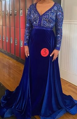 Johnathan Kayne Blue Size 8 Plunge Floor Length Prom 50 Off Mermaid Dress on Queenly