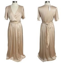 Baltic Born Nude Size 12 Belt Plus Size Satin Floor Length A-line Dress on Queenly