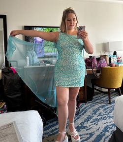 Ashley Lauren Blue Size 14 Plus Size Pageant Jersey Cocktail Dress on Queenly