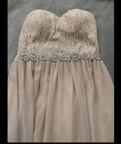 David's Bridal Nude Size 0 Strapless Floor Length Lace A-line Dress on Queenly