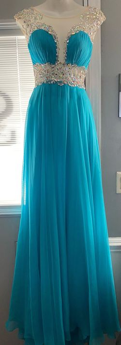 Party Time Formals Blue Size 4 Pageant Swoop Floor Length A-line Dress on Queenly