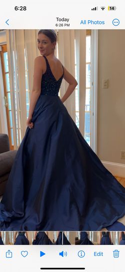 Sherri Hill Blue Size 4 Plunge Free Shipping Ball gown on Queenly