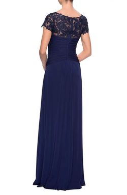 La Femme Blue Size 8 Shiny Floor Length Jersey Sweetheart A-line Dress on Queenly