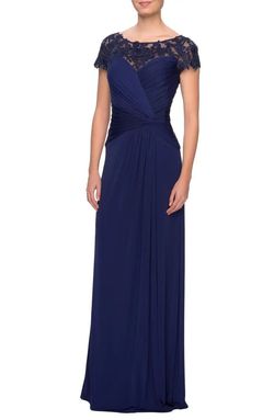 La Femme Blue Size 8 Shiny Floor Length Jersey Sweetheart A-line Dress on Queenly