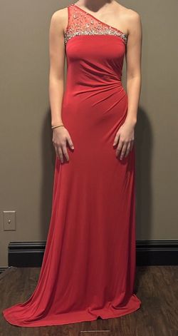 Camille La Vie Red Size 8 Floor Length One Shoulder Ball gown on Queenly