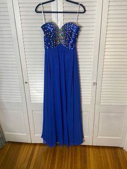 Style 71611 Sparkle Blue Size 8 Prom Strapless A-line Dress on Queenly