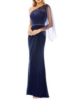 Mac Duggal Blue Size 12 Military Floor Length One Shoulder A-line Dress on Queenly