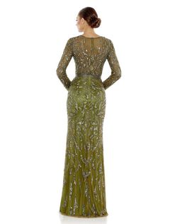 Mac Duggal Green Size 6 Polyester Jewelled Sleeves Tulle A-line Dress on Queenly
