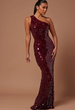 Style Karmen Payette Gown - Wine Fashion Nova Red Size 0 Jersey Tall Height One Shoulder Floor Length Straight Dress on Queenly