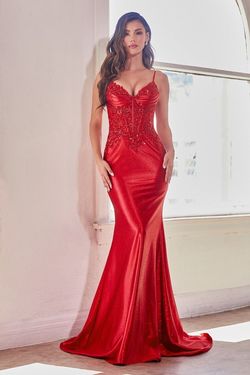 Cinderella Divine Red Size 8 Jersey Plunge Prom Floor Length Mermaid Dress on Queenly