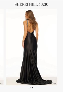 Style 56210 Sherri Hill Black Size 4 56210 Halter A-line Dress on Queenly