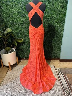 Style 53363 Sherri Hill Orange Size 4 Floor Length Jersey Side Slit A-line Dress on Queenly