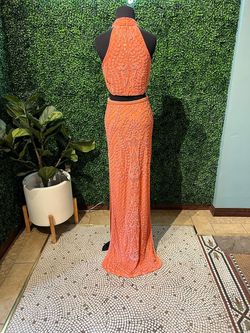 Style 53436 Sherri Hill Orange Size 4 Prom Side slit Dress on Queenly