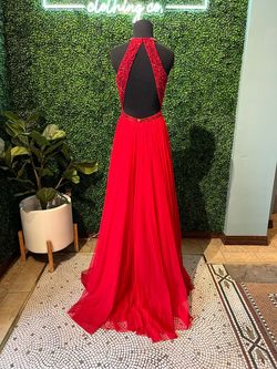Style 54933 Sherri Hill Red Size 4 Black Tie High Neck Floor Length Straight Dress on Queenly