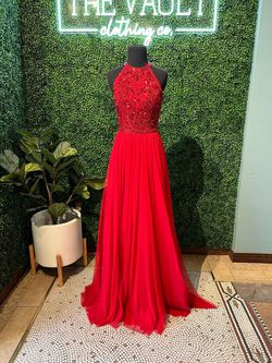 Style 54933 Sherri Hill Red Size 4 Black Tie High Neck Floor Length Straight Dress on Queenly
