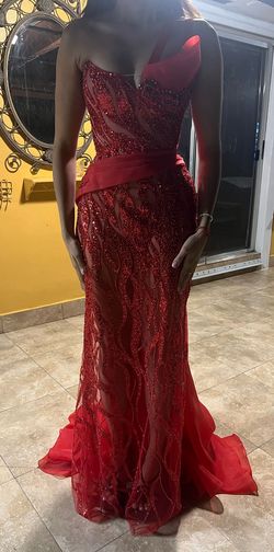 Fernando Wong Red Size 2 Pageant Free Shipping Floor Length Train Dress on Queenly