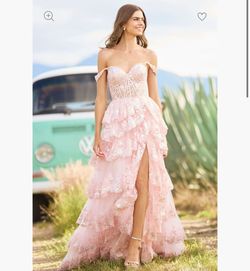 Style 55500 Sherri Hill Pink Size 10 Floor Length Train Dress on Queenly