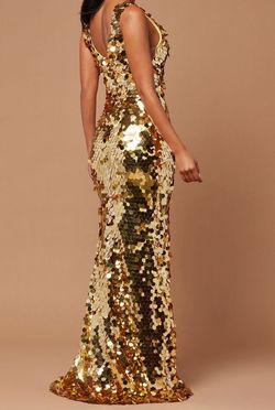 Fashion Nova Gold Size 4 Military Floor Length Jersey Mermaid Dress on Queenly