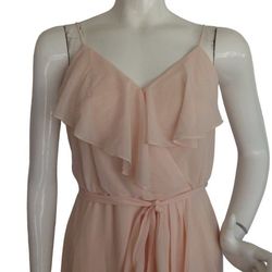Style Drew Amsale Pink Size 4 High Neck Spaghetti Strap Floor Length Straight Dress on Queenly