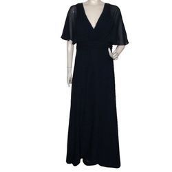 Style Pamela Azazie Blue Size 20 Tulle Side Slit V Neck Floor Length A-line Dress on Queenly