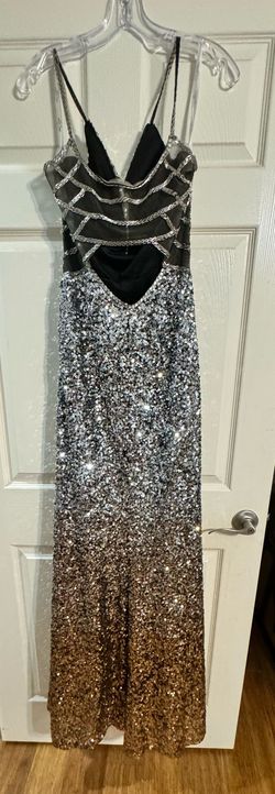 Ellie Wilde Black Size 12 Prom Free Shipping Plunge Jersey A-line Dress on Queenly