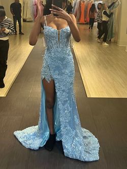 Sherri Hill Blue Size 0 Plunge Floor Length Prom Mermaid Dress on Queenly